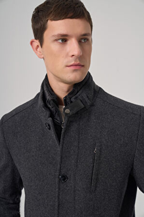  Erkek Antrasit Yünlü Dynamic Fit Kambet Çıkma Mostra Kaban