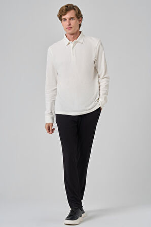  Erkek Ekru Pamuk Trend Ağaç Kabuğu Desen Dinamik Fit Polo Yaka Sweat-Shirt