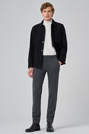  Erkek Siyah Yünlü Berberi Yaka Gömlek Ceket