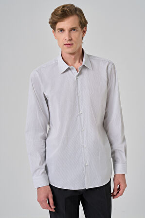  Erkek Siyah Çizgili Regular Fit Sert Yaka Gömlek