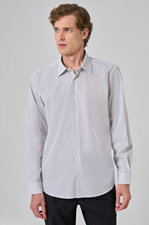  Erkek Siyah Çizgili Regular Fit Sert Yaka Gömlek