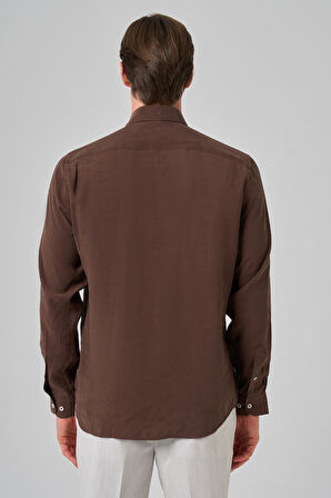  Erkek KAHVE Dynamic Fit Düğmeli Yaka Modal Gömlek