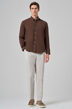  Erkek KAHVE Dynamic Fit Düğmeli Yaka Modal Gömlek