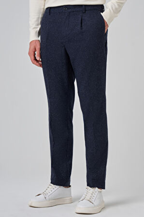  Erkek Lacivert Yünlü Trend Desenli Slim Fit Pantolon