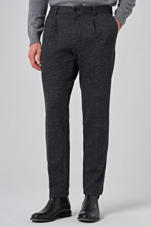  Erkek Siyah Polyester Trend Desenli Slim Fit Pantolon