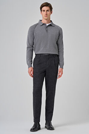  Erkek Siyah Polyester Trend Desenli Slim Fit Pantolon