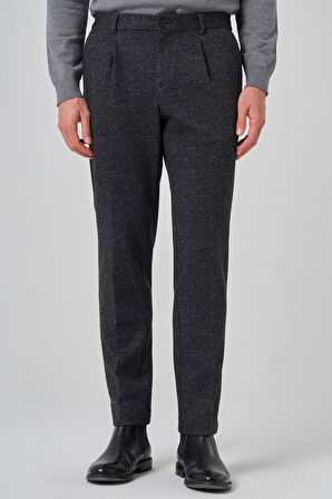  Erkek Siyah Polyester Trend Desenli Slim Fit Pantolon