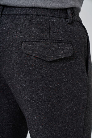  Erkek Siyah Polyester Trend Desenli Slim Fit Pantolon