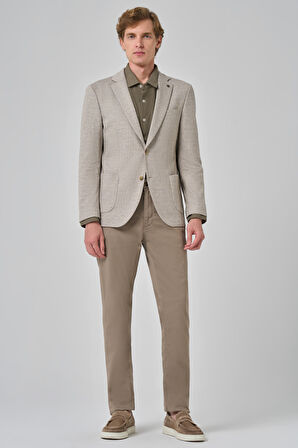  Erkek Bej Örme Trend Desenli Slim Fit Mono Yaka Ceket