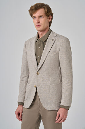  Erkek Bej Örme Trend Desenli Slim Fit Mono Yaka Ceket