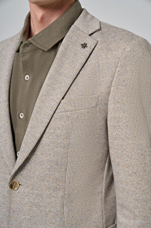  Erkek Bej Örme Trend Desenli Slim Fit Mono Yaka Ceket