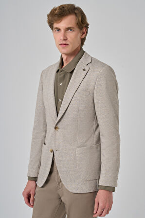  Erkek Bej Örme Trend Desenli Slim Fit Mono Yaka Ceket