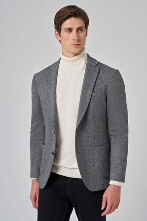  Erkek Füme Örme Trend Desenli Slim Fit Mono Yaka Ceket