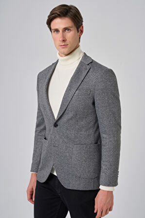  Erkek Füme Örme Trend Desenli Slim Fit Mono Yaka Ceket