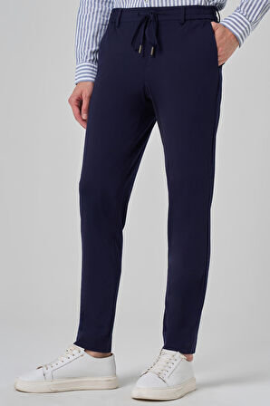  Erkek Lacivert Örme Trend İpli Slim Fit Jogger Pantolon