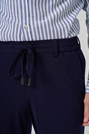  Erkek Lacivert Örme Trend İpli Slim Fit Jogger Pantolon