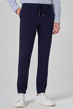  Erkek Lacivert Örme Trend İpli Slim Fit Jogger Pantolon