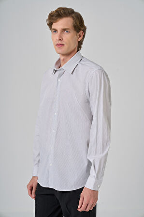  Erkek Siyah Çizgili Regular Fit Sert Yaka Gömlek