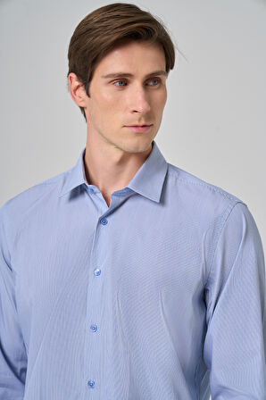  Erkek Lacivert Çizgili Regular Fit Sert Yaka Gömlek