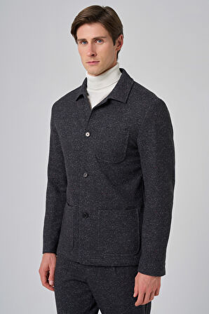  Erkek Siyah Yünlü Berberi Yaka Torba Cepli Gömlek