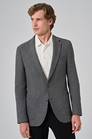  Erkek Siyah Poliviskon Trend Desenli Slim Fit Mono Yaka Dokuma Ceket