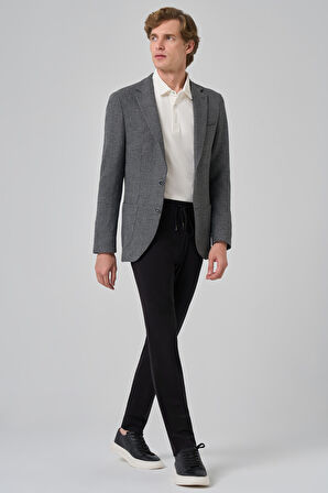  Erkek Siyah Poliviskon Trend Desenli Slim Fit Mono Yaka Dokuma Ceket