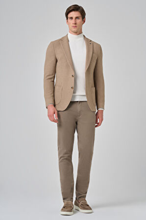  Erkek Bej Poliviskon Trend Desenli Slim Fit Mono Yaka Dokuma Ceket