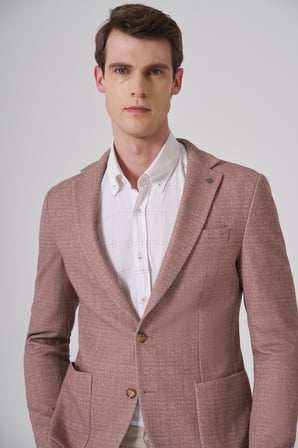  Erkek Bej Örme Trend Kareli Slim Fit Mono Yaka Ceket