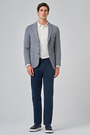  Erkek Lacivert Örme Trend Desenli Slim Fit Mono Yaka Ceket