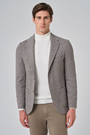  Erkek KAHVE Örme Trend Desenli Slim Fit Mono Yaka Ceket