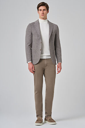  Erkek KAHVE Örme Trend Desenli Slim Fit Mono Yaka Ceket
