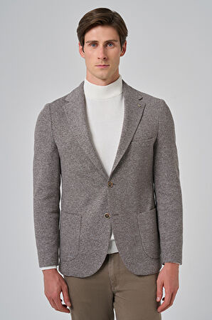  Erkek KAHVE Örme Trend Desenli Slim Fit Mono Yaka Ceket