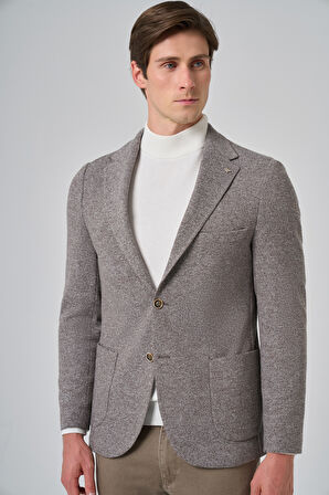  Erkek KAHVE Örme Trend Desenli Slim Fit Mono Yaka Ceket