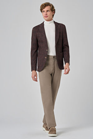  Erkek KAHVE Örme Trend Kareli Slim Fit Mono Yaka Ceket