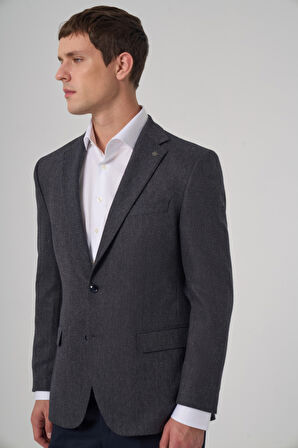  Erkek Lacivert Dokuma Desenli Dynamic Fit Mono Yaka Ceket