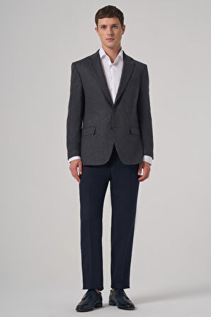  Erkek Lacivert Dokuma Desenli Dynamic Fit Mono Yaka Ceket