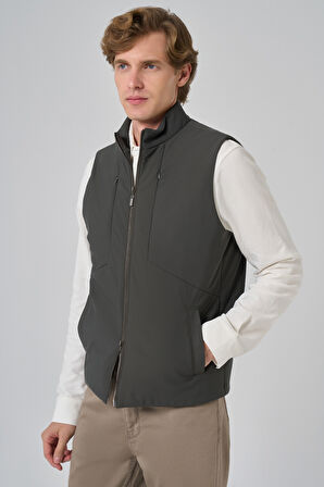  Erkek Haki Polyamide Spor Gizli Cep Fermuarlı Yelek