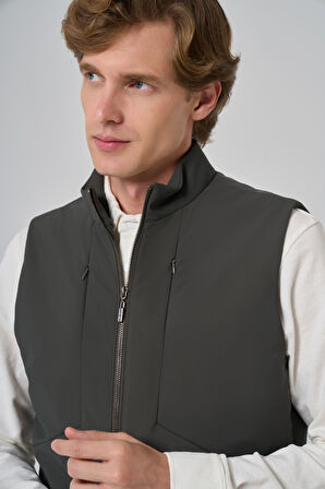  Erkek Haki Polyamide Spor Gizli Cep Fermuarlı Yelek