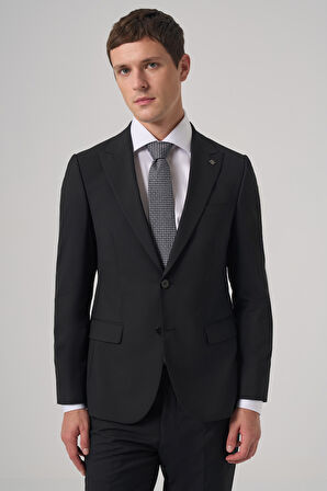  Erkek Siyah Poliviskon Basic Slim Fit Sivri Yaka Takım Elbise