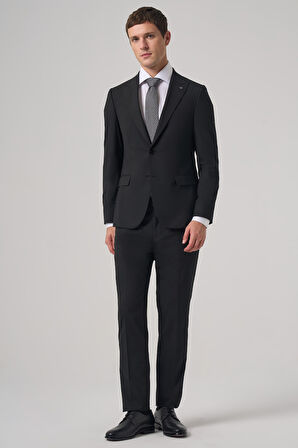  Erkek Siyah Poliviskon Basic Slim Fit Sivri Yaka Takım Elbise