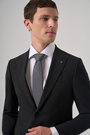  Erkek Siyah Poliviskon Basic Slim Fit Sivri Yaka Takım Elbise