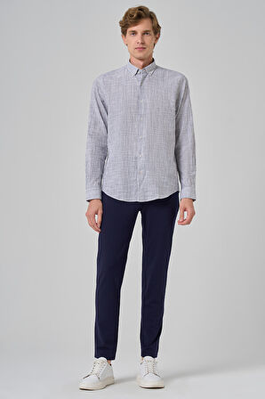  Erkek Gri Pamuk Trend Çizgili  Dynamic Fit Düğmeli Yaka Gömlek