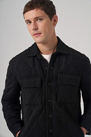  Erkek Siyah Yünlü Dynamic Fit Berberi Yaka Mont