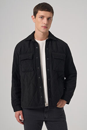  Erkek Siyah Yünlü Dynamic Fit Berberi Yaka Mont