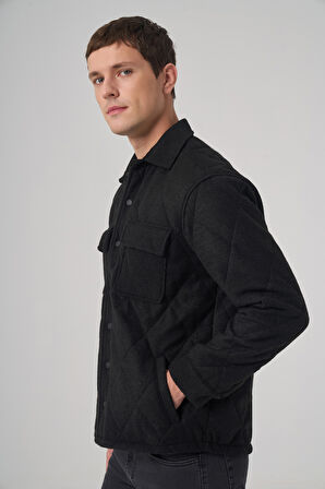  Erkek Siyah Yünlü Dynamic Fit Berberi Yaka Mont