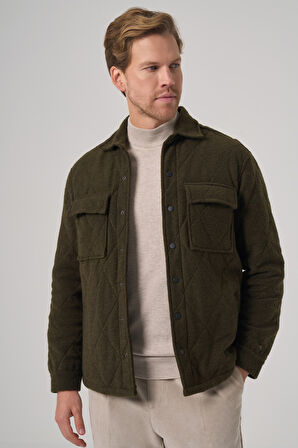  Erkek Haki Yünlü Dynamic Fit Berberi Yaka Mont