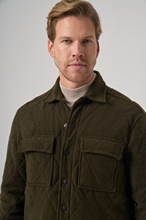  Erkek Haki Yünlü Dynamic Fit Berberi Yaka Mont