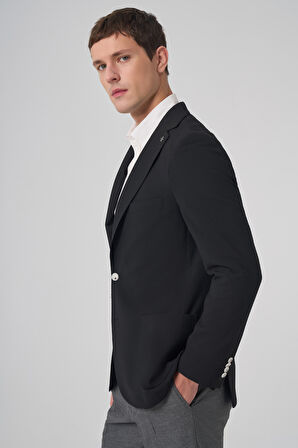  Erkek Siyah Trend Slim Fit Mono Yaka Ceket
