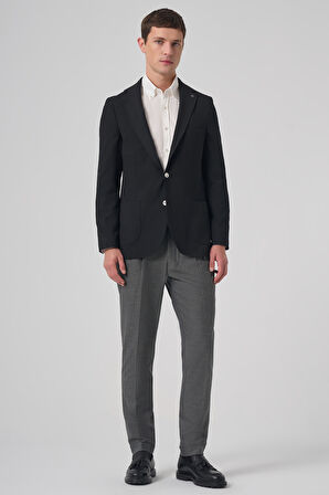  Erkek Siyah Trend Slim Fit Mono Yaka Ceket