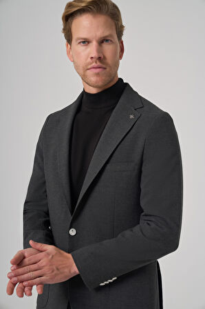  Erkek Antrasit Trend Slim Fit Mono Yaka Ceket